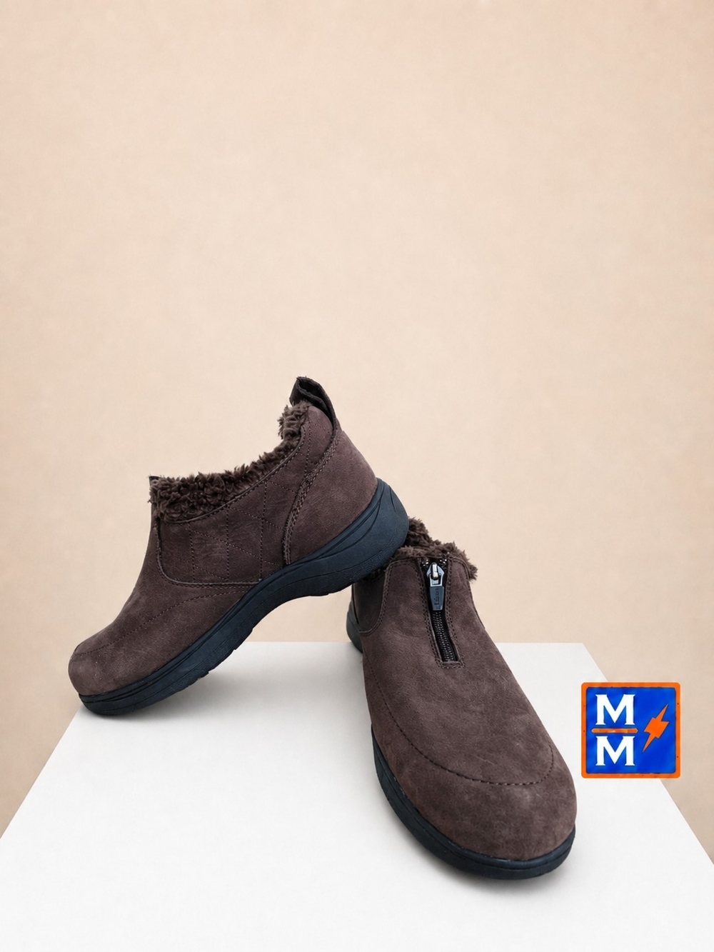 L.L. Bean Women's Brown Suede Zip-Front Fleece-Lined Boots